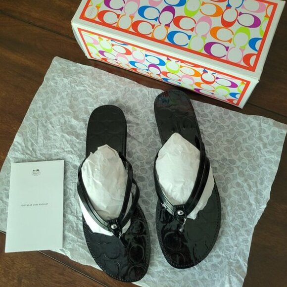 New COACH Juney Patent Leather Flip Flops Sandals NWT Black Women's Size 8 - Picture 9 of 10